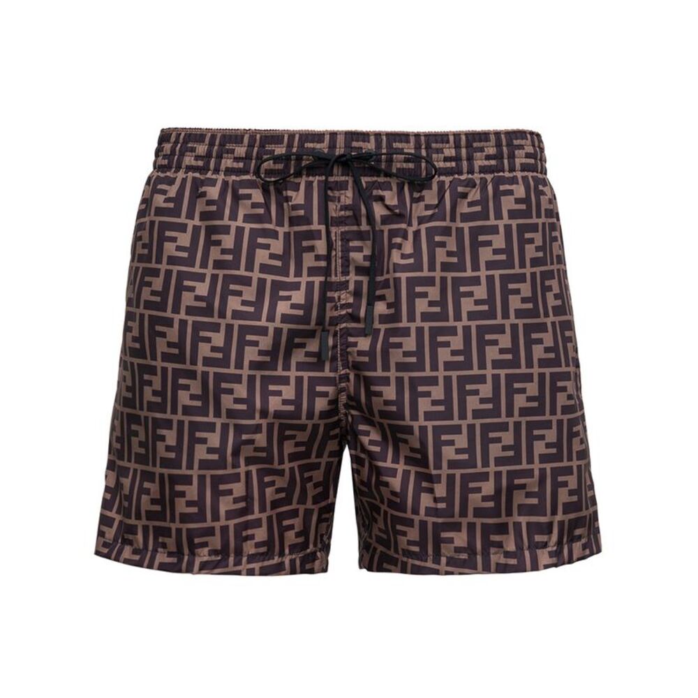Fendi Men Ff Fabric Brown Swim Shorts For Men